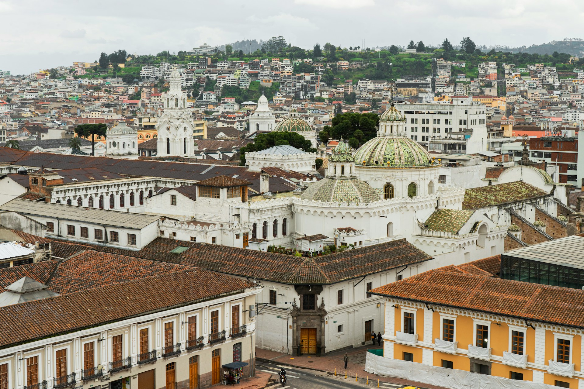 Aerial view of Quito city at sunset